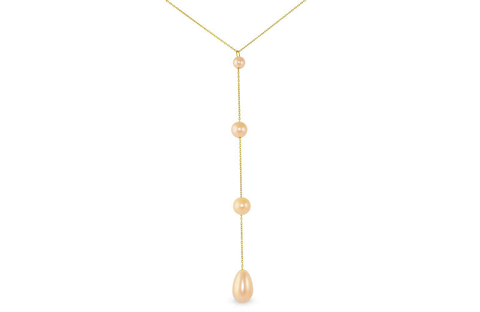 Vera Perla 18K Solid Gold Pink Gradual Built-in with Drop Pearl Necklace